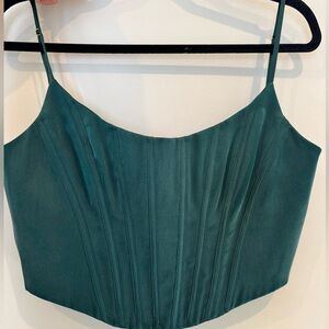 Zimmerman Silk Corset Top in Dark Green